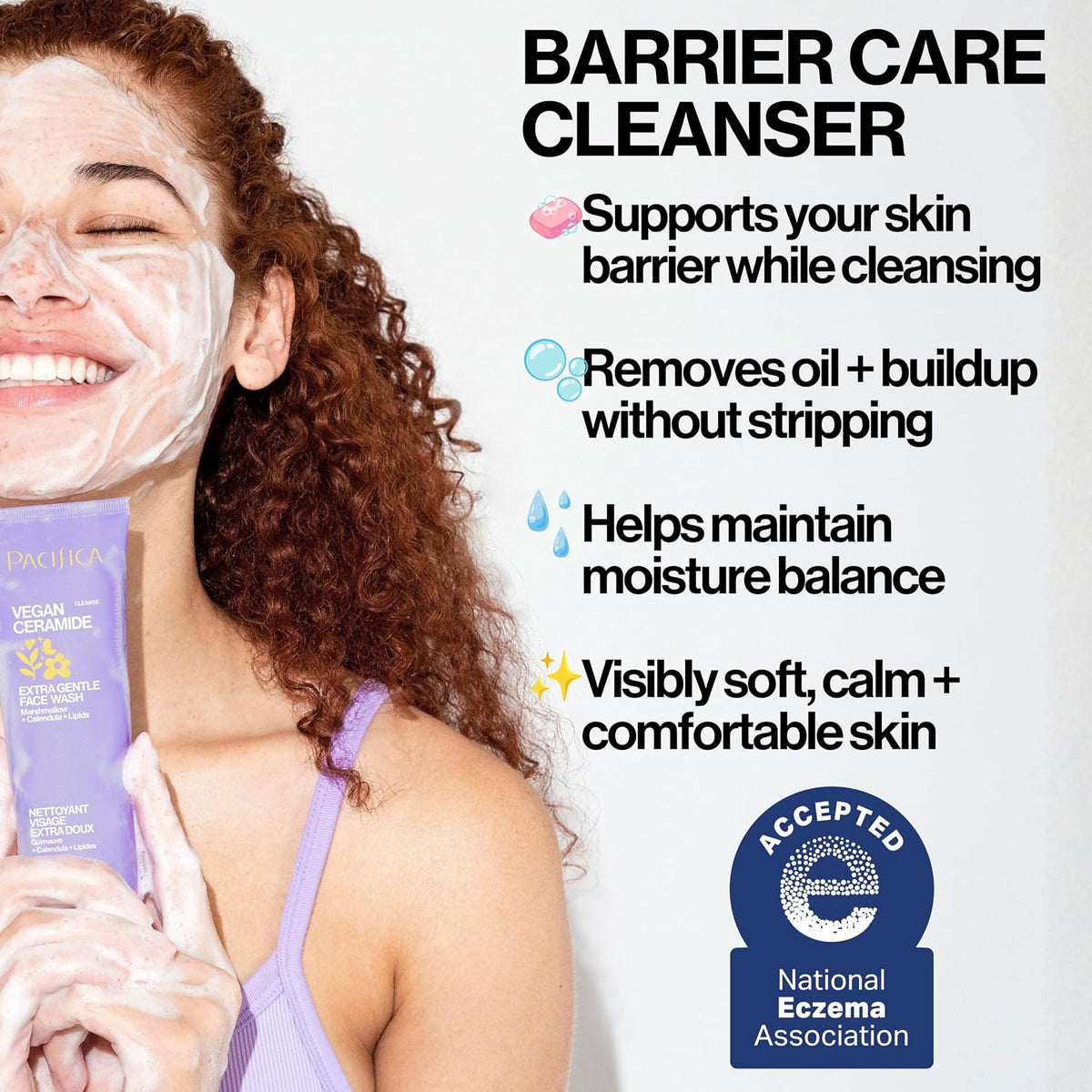 Pacifica Face Wash for Sensitive Skin Facial Cleanser Vegan Ceramide Barrier Repair Extra Gentle for Daily Fragrance Free for Sensitive Skin, Clean Beauty, Vegan & Cruelty-Free Dermatologist Tested