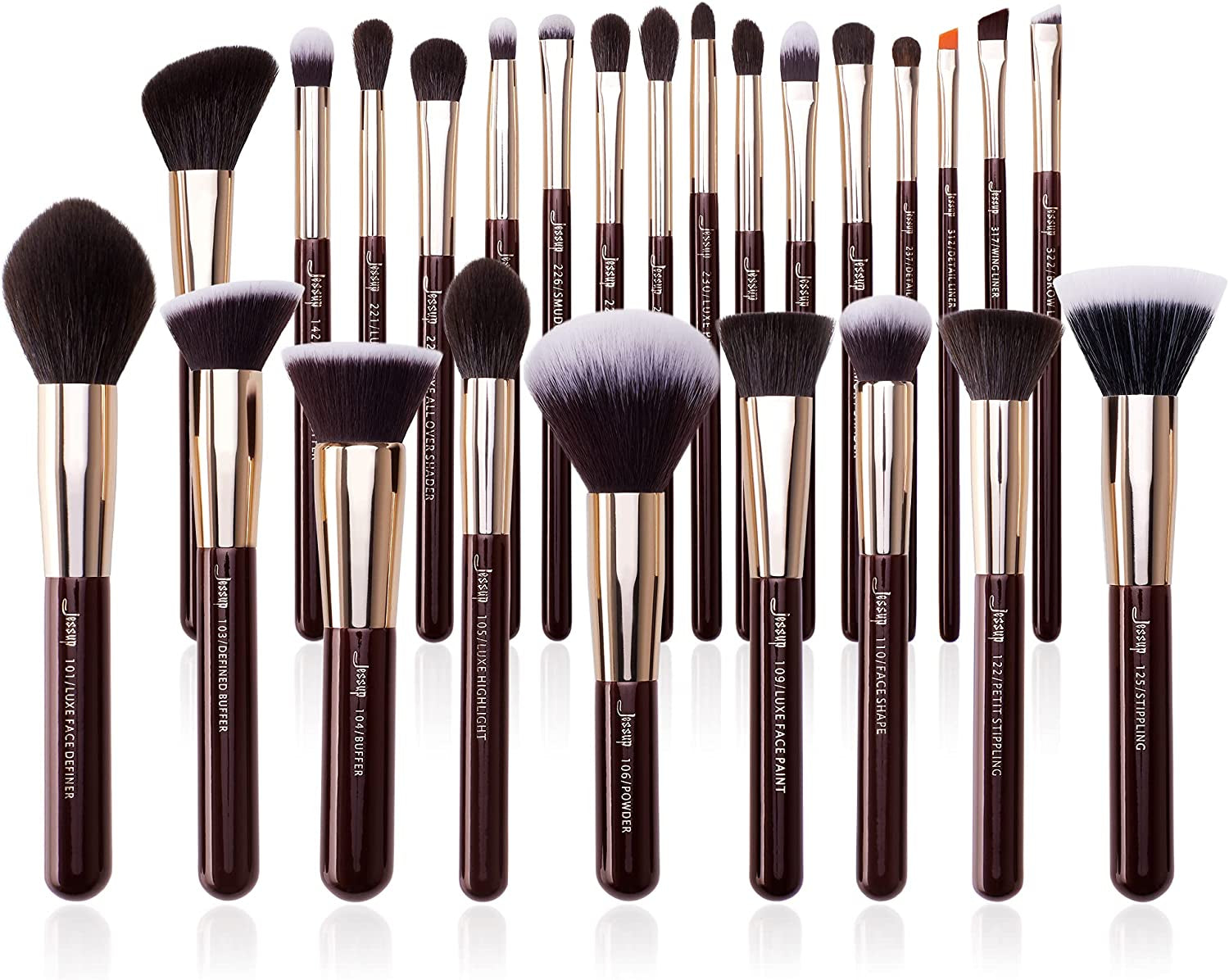 Jessup 25Pcs Professional Makeup Brush Set Foundation Powder Concealer Eyeshadow Blending Blush Highlighter Natural-Synthetic Hair Brushes (Black/Silver),T175