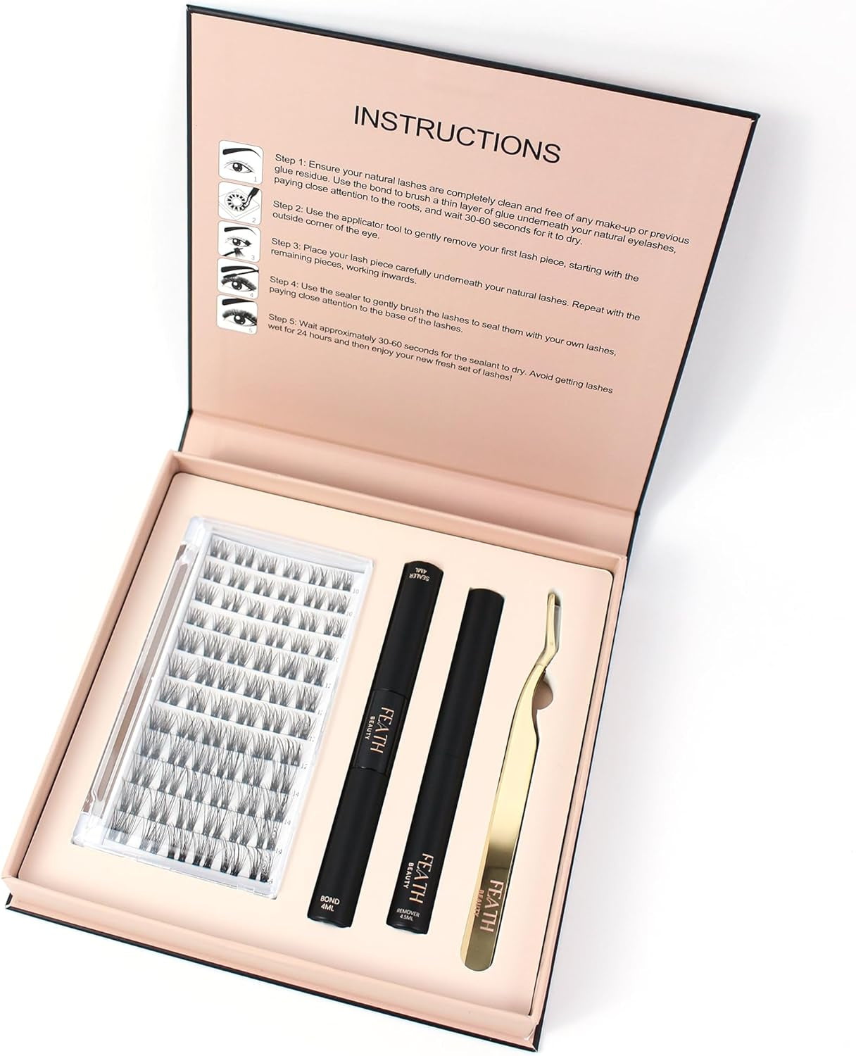 DIY Lash Kit with 72 Premium Lash Clusters, 2-In-1 Bond & Sealer, Remover, Precision Tweezers