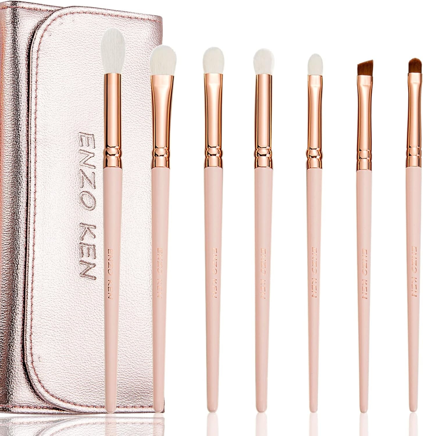 ENZO KEN Natural Hair Makeup Brush Set Professional, Fox Hair Makeup Brushes Set with Case, Gold Cosmetic Brushes Makeup Set, Natural Makeup Brushes, Natural Hair Make up Brushes Set Professional.