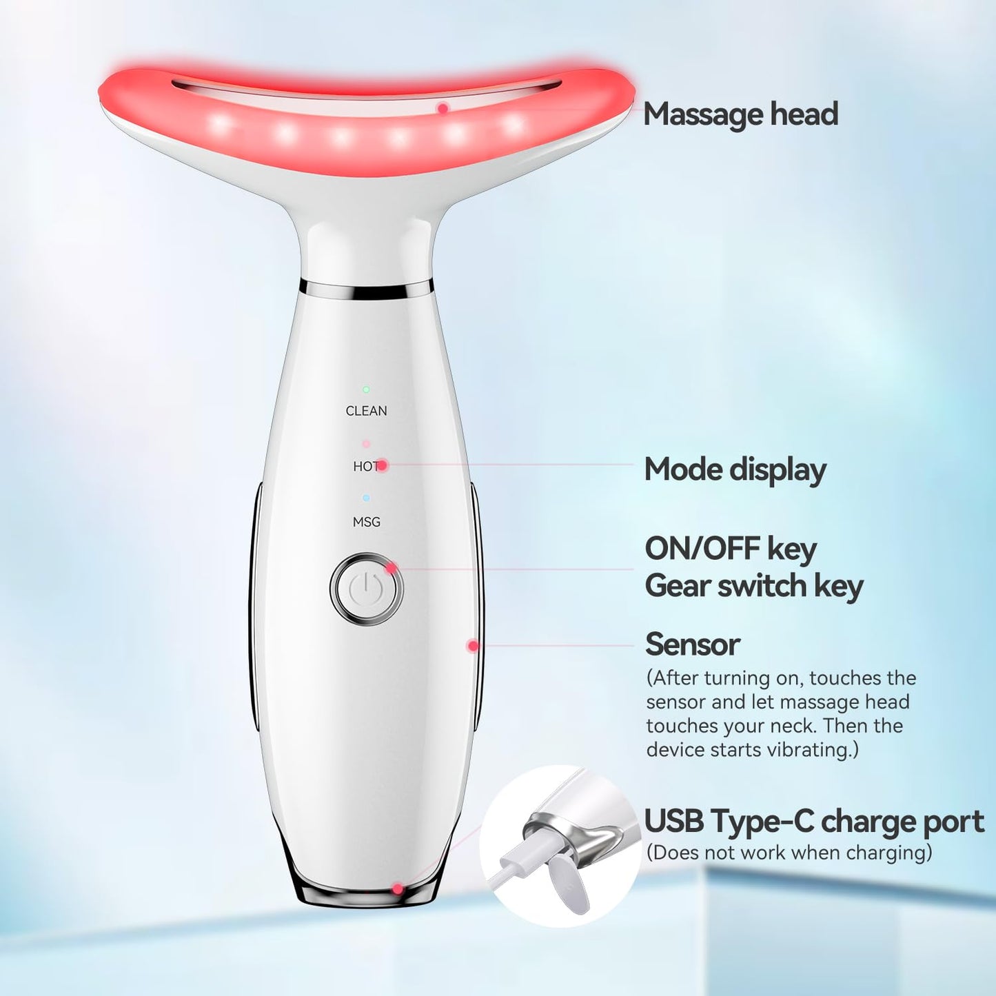 Neck Face Beauty Device, Skin Care Face Massage,3 in 1 Facial Massager, Face Sculpting Tool with Thermals, Vibration (White)