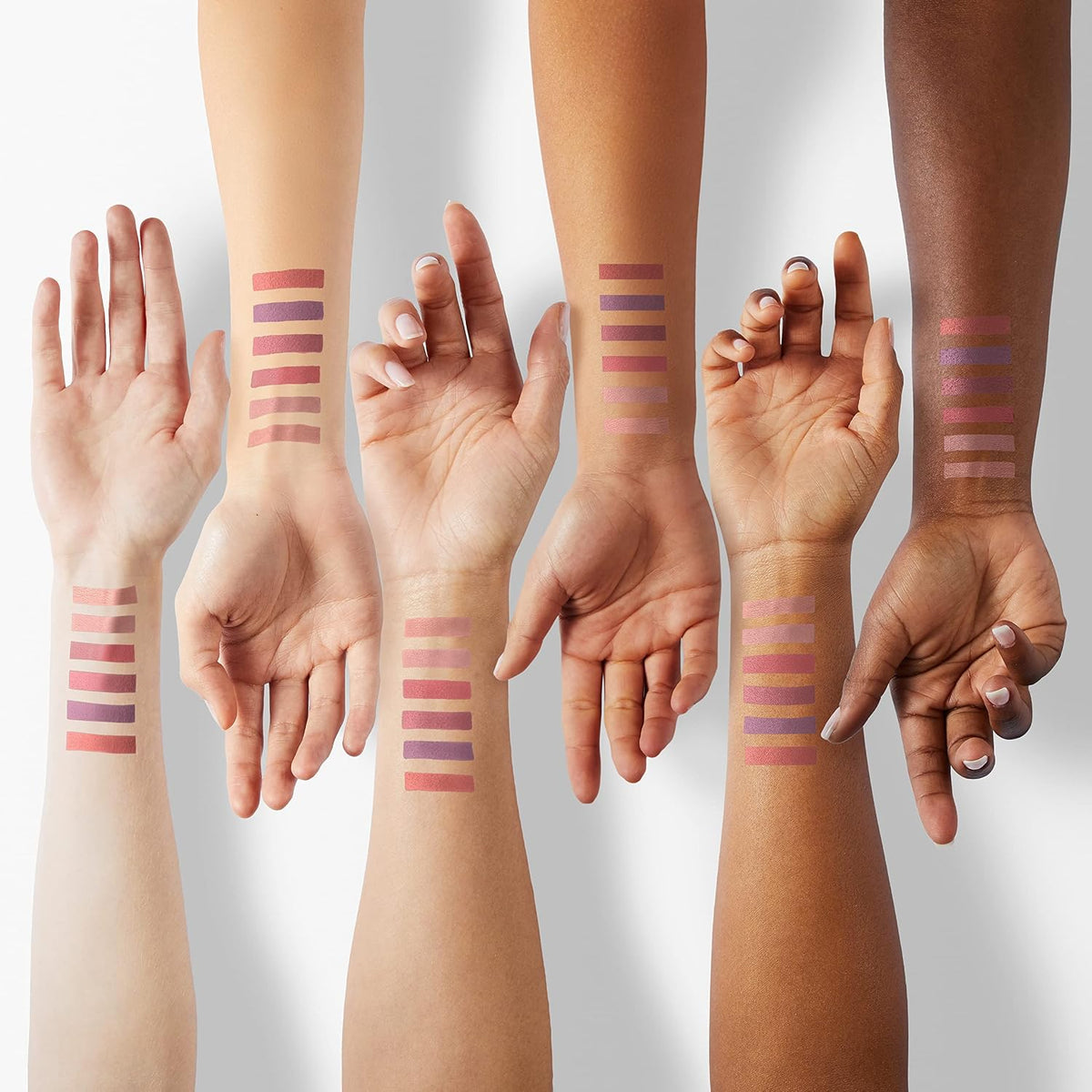 Six matte lipsticks with matching lip liners in nude and rose shades
