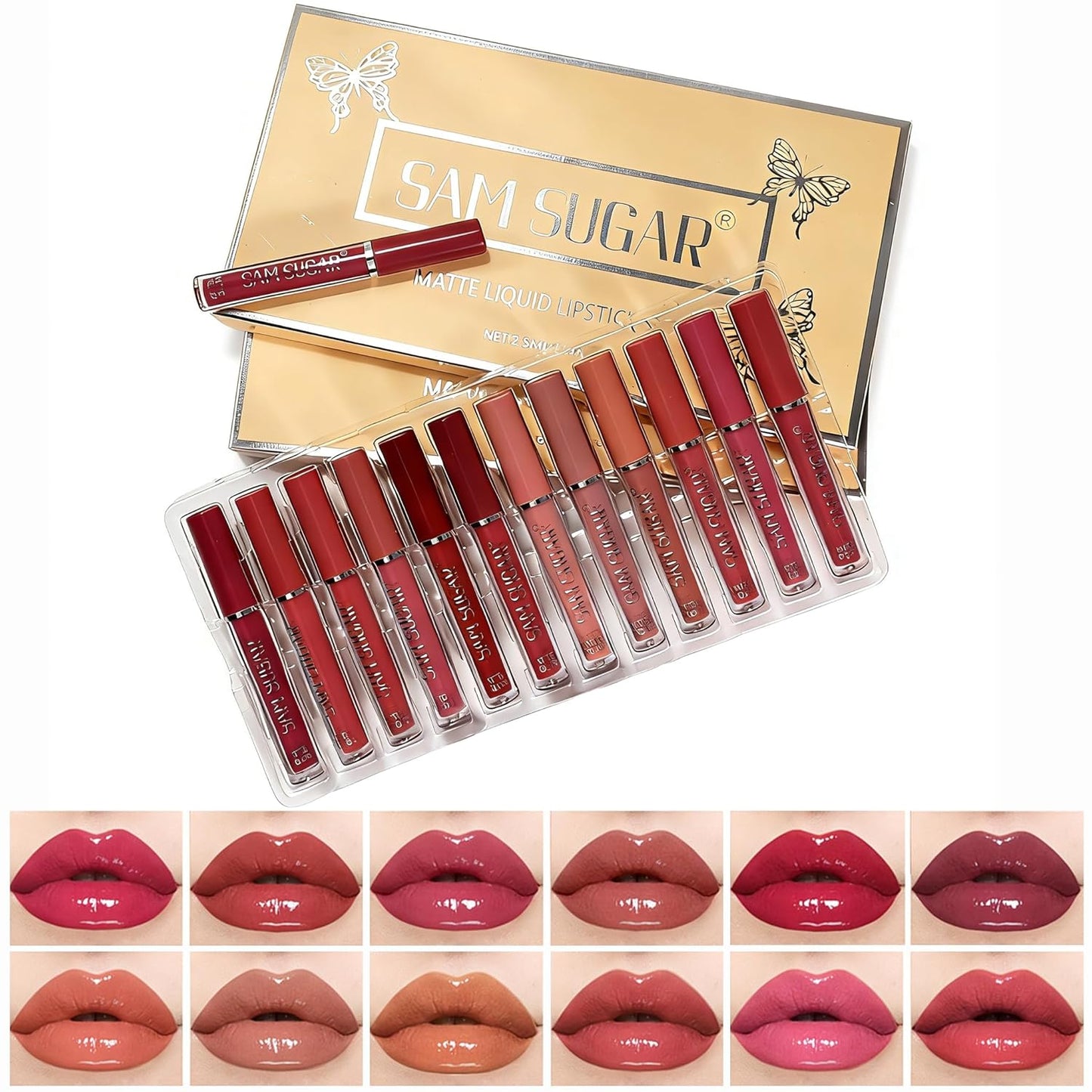12Pcs Liquid Lipstick Makeup Set, Shades with Metallic Color Lip Stain, Hydrating Lip Oil and Velvet Matte Lipstick Gift Set for Women (SET C)