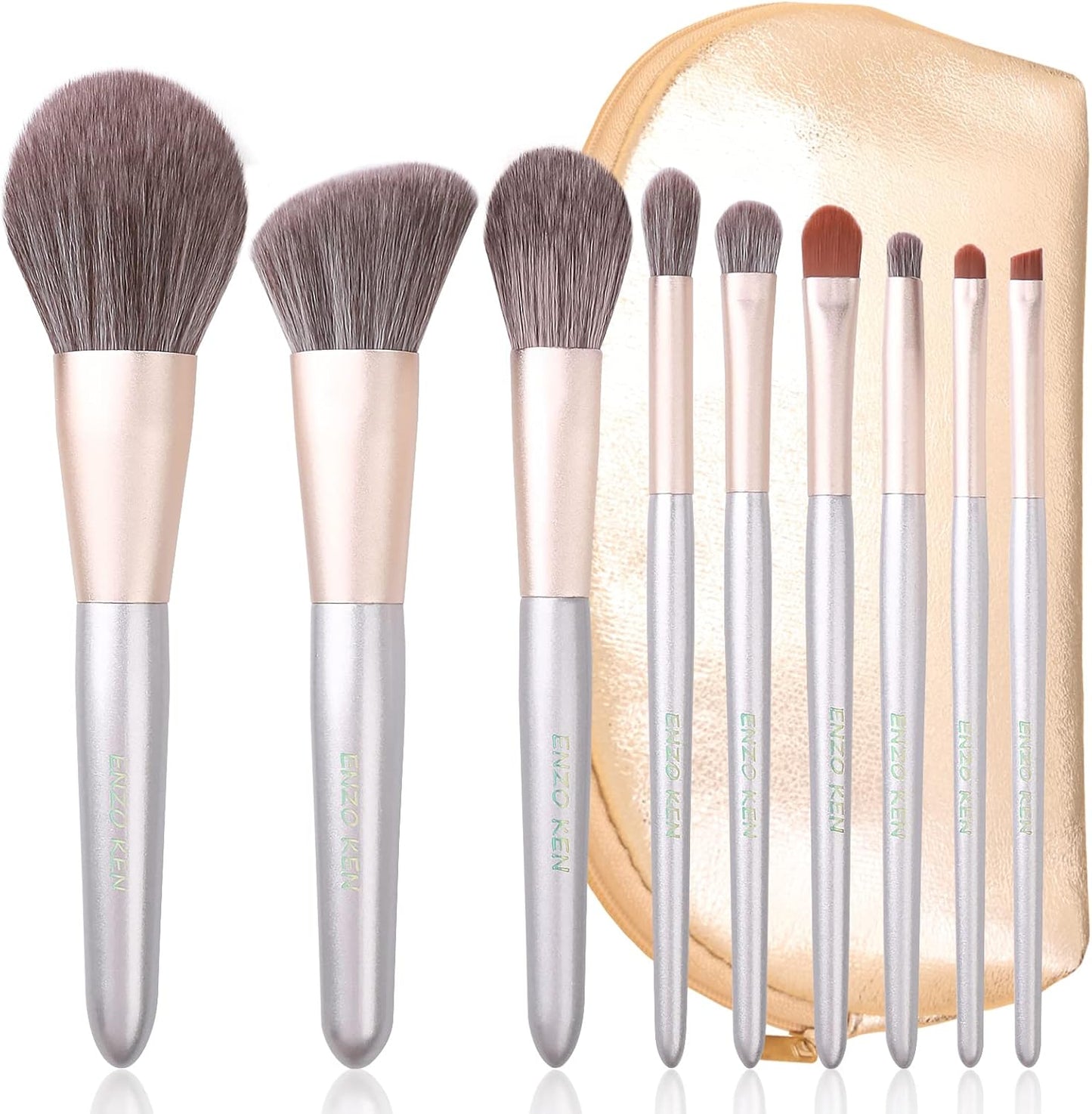 ENZO KEN Natural Hair Makeup Brush Set Professional, Fox Hair Makeup Brushes Set with Case, Gold Cosmetic Brushes Makeup Set, Natural Makeup Brushes, Natural Hair Make up Brushes Set Professional.