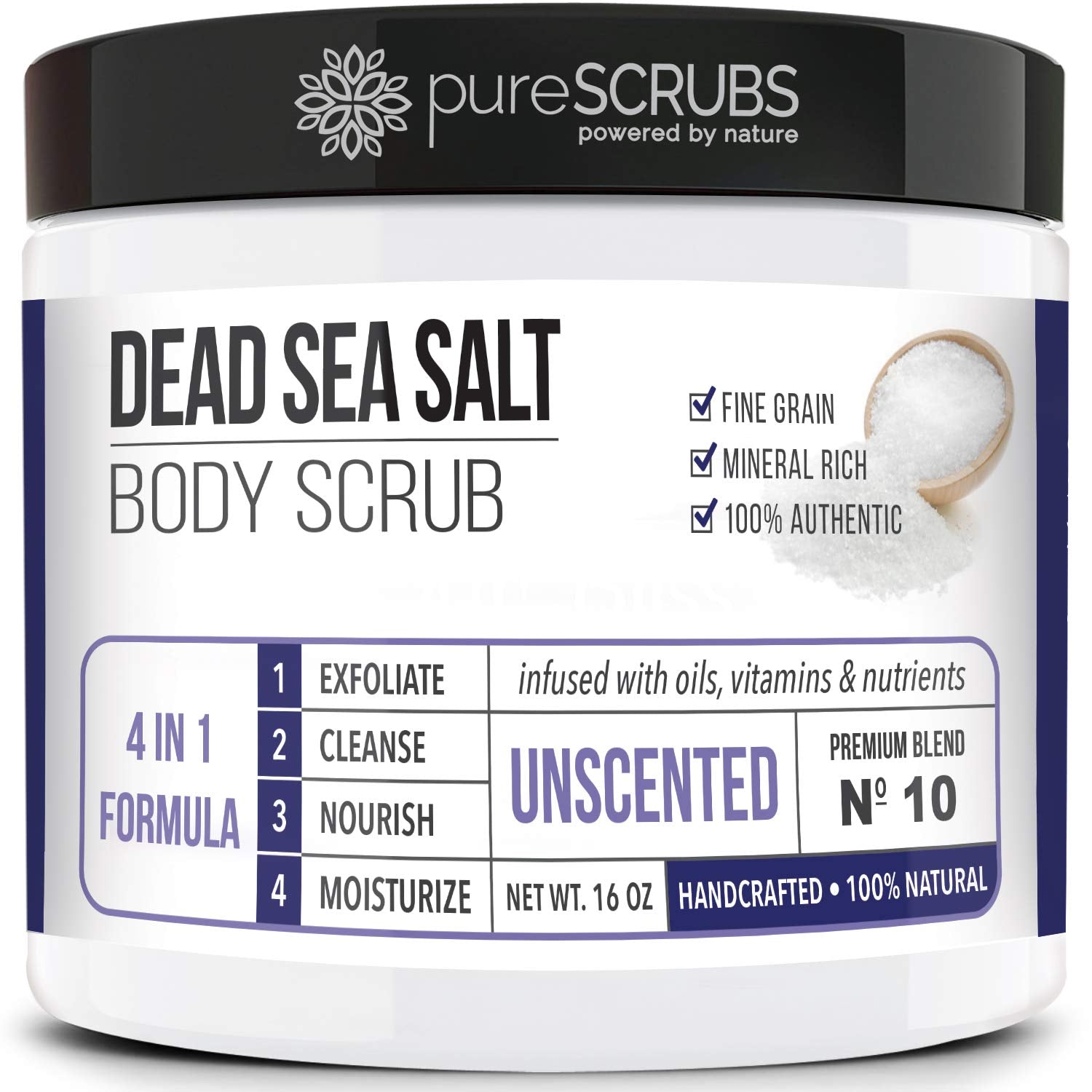 Purescrubs Premium Coconut Body Scrub Set - Large 16Oz Dead Sea Salt Body Scrub with Infused Essential Oils & Nutrients, Includes Wooden Spoon, Loofah & Oatmeal Exfoliating Bar Soap