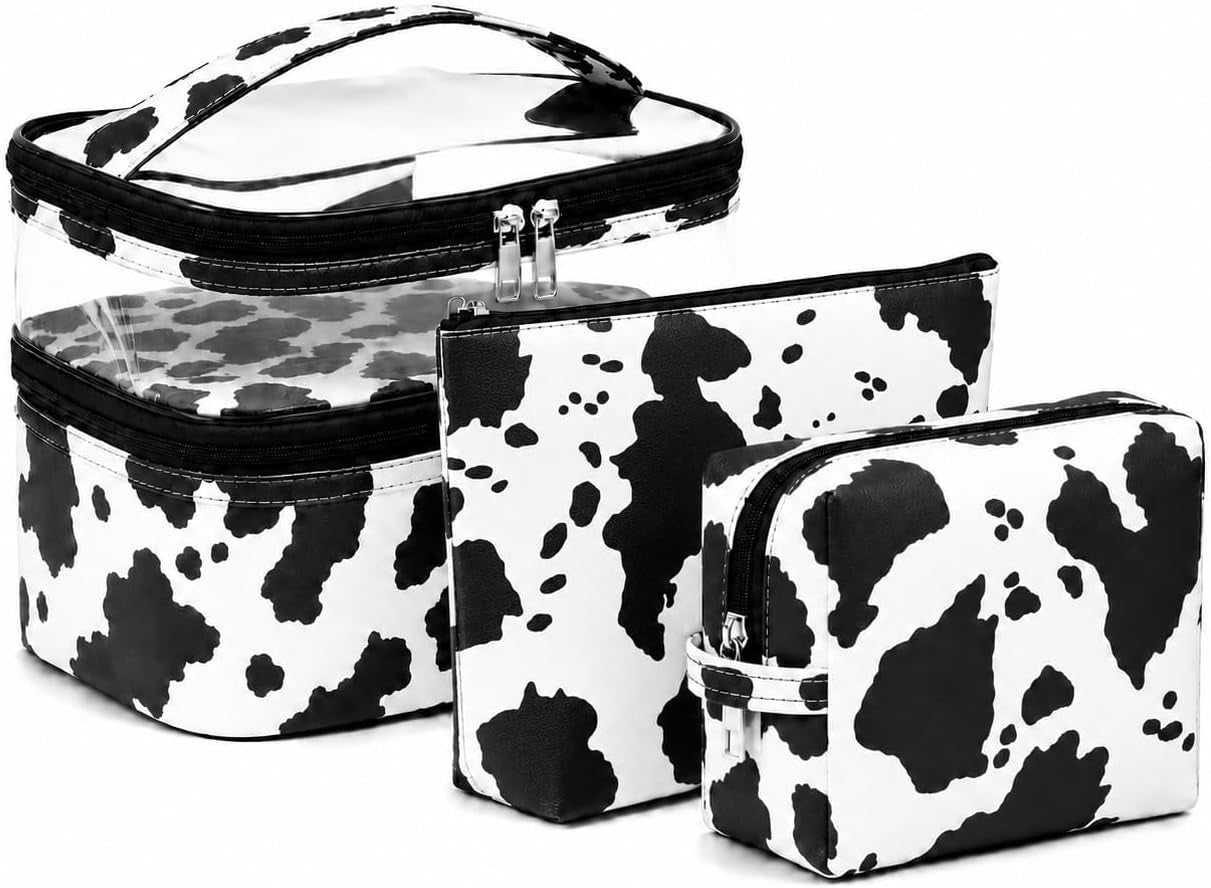 Kinara Sentinel 3 Piece – Dual-Tier Professional Travel Organizer-Cow Print