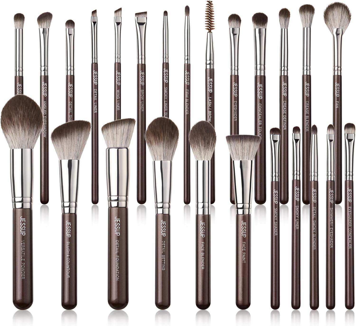 Jessup 25Pcs Professional Makeup Brush Set Foundation Powder Concealer Eyeshadow Blending Blush Highlighter Natural-Synthetic Hair Brushes (Black/Silver),T175