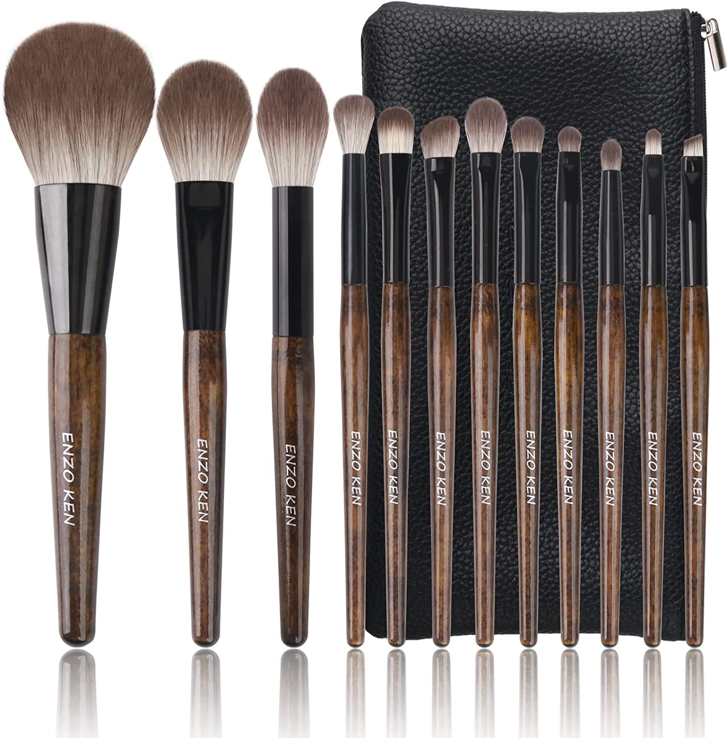 ENZO KEN Natural Hair Makeup Brush Set Professional, Fox Hair Makeup Brushes Set with Case, Gold Cosmetic Brushes Makeup Set, Natural Makeup Brushes, Natural Hair Make up Brushes Set Professional.