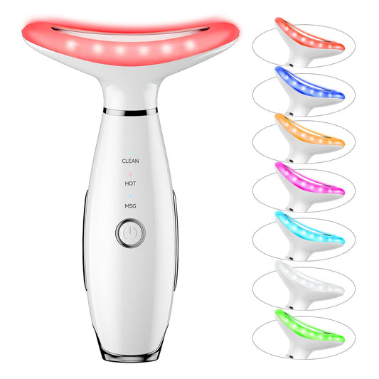 Neck Face Beauty Device, Skin Care Face Massage,3 in 1 Facial Massager, Face Sculpting Tool with Thermals, Vibration (White)