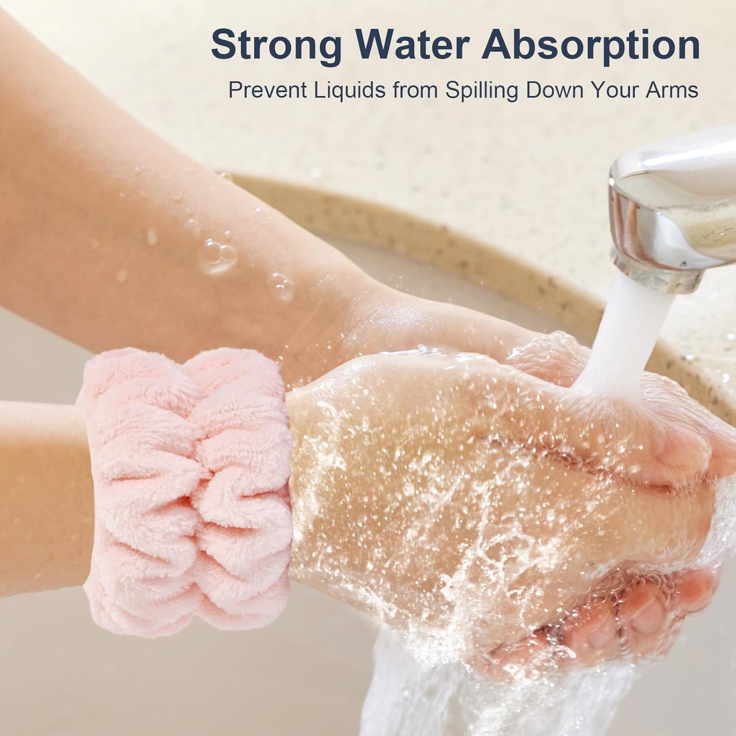 2 Pcs Wrist Bands for Washing Face-, Microfiber Wrist Towels for Washing Face, Spa Wristbands for Washing Face, Face Wash Wristbands, Arm Bands for Washing Face for Woman Children（Pale Pink）