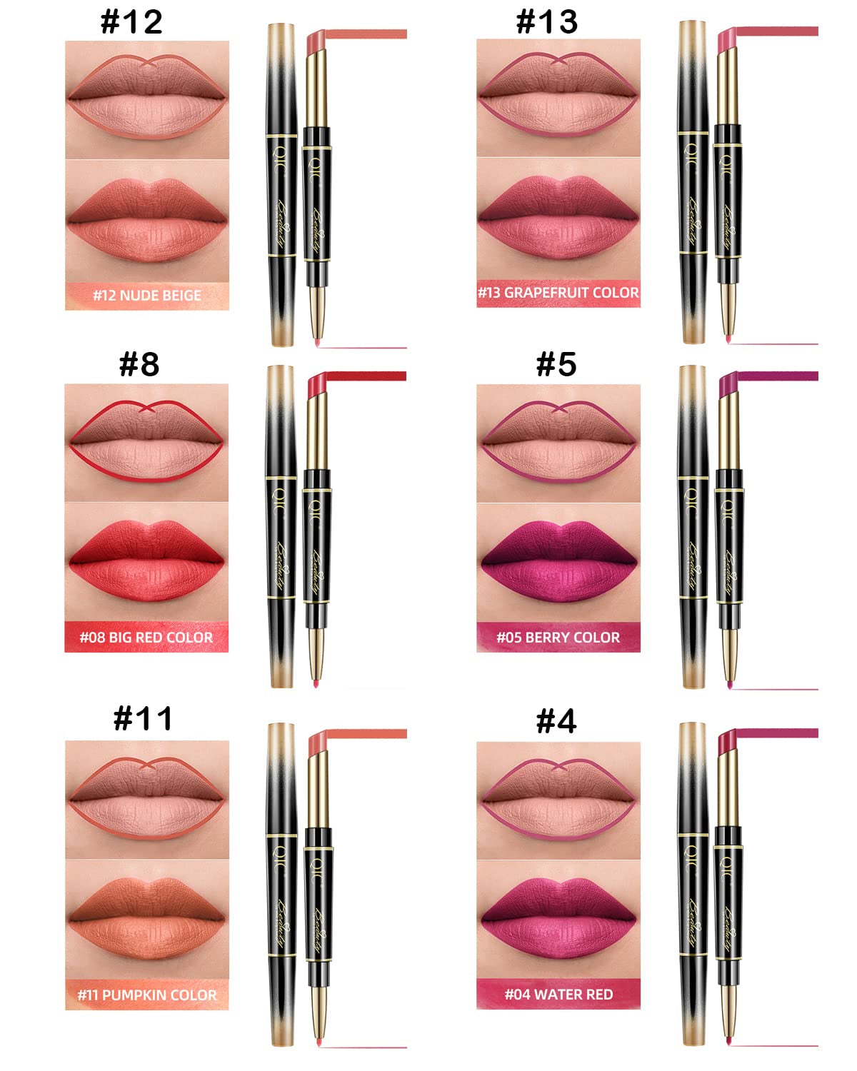 Ultimate 6-Piece Lip Liner & Lipstick Set - Vibrant Colors for Every Occasion!