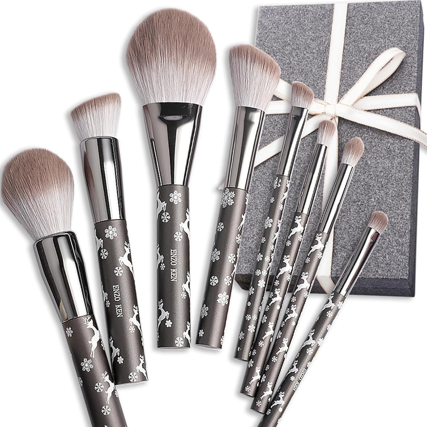 ENZO KEN Natural Hair Makeup Brush Set Professional, Fox Hair Makeup Brushes Set with Case, Gold Cosmetic Brushes Makeup Set, Natural Makeup Brushes, Natural Hair Make up Brushes Set Professional.