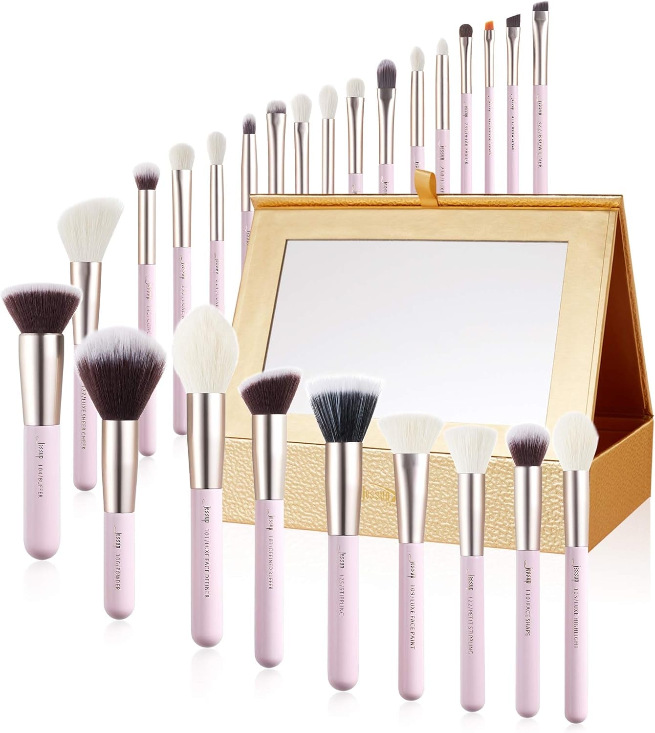 Jessup 25Pcs Professional Makeup Brush Set Foundation Powder Concealer Eyeshadow Blending Blush Highlighter Natural-Synthetic Hair Brushes (Black/Silver),T175