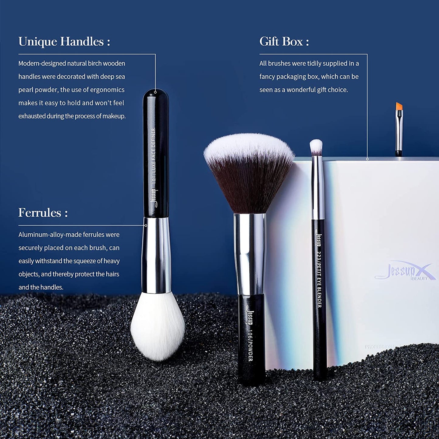 Jessup 25Pcs Professional Makeup Brush Set Foundation Powder Concealer Eyeshadow Blending Blush Highlighter Natural-Synthetic Hair Brushes (Black/Silver),T175