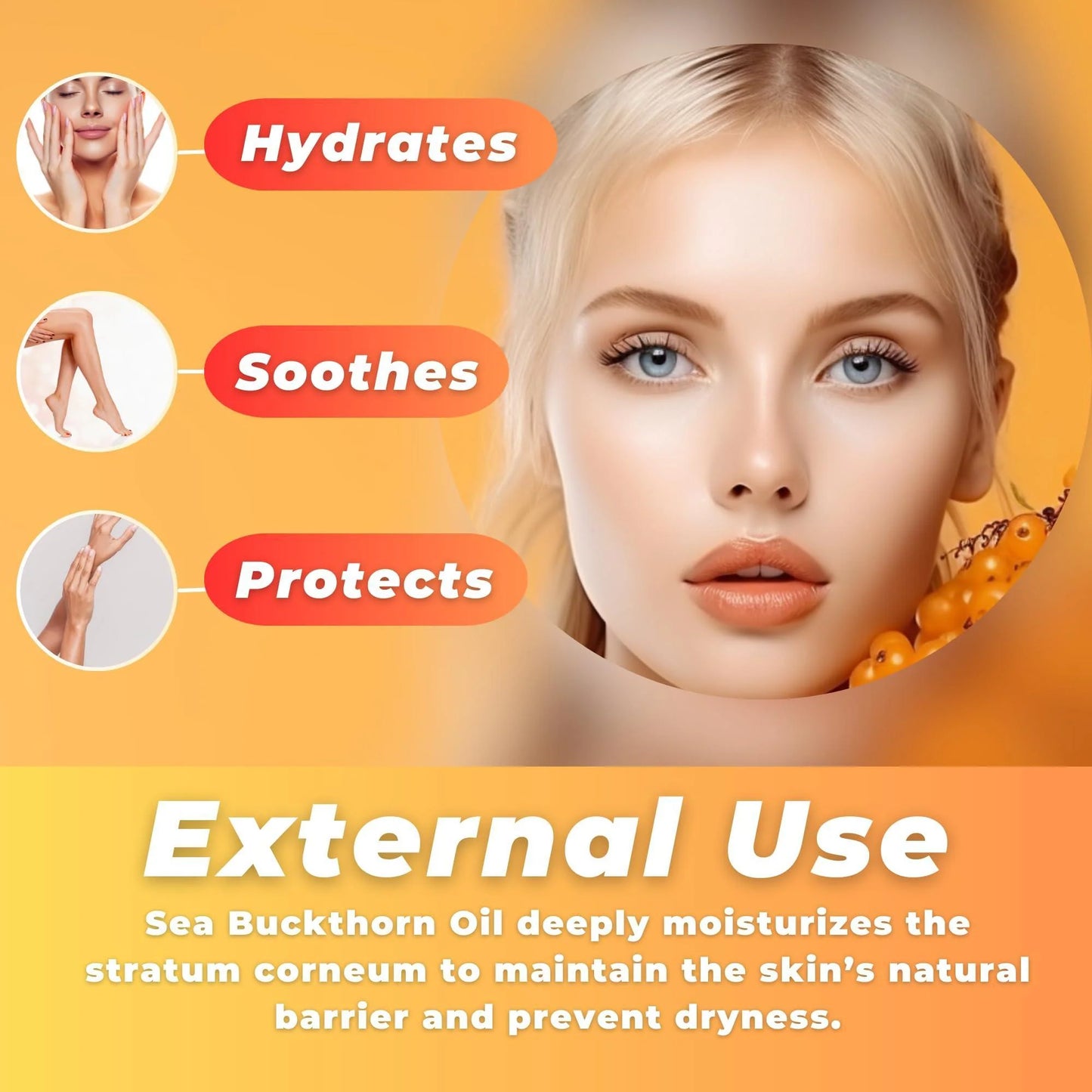 Sea Buckthorn Oil Organic 2 Fl Oz Cold Pressed Sea Buckthorn Berry Oil