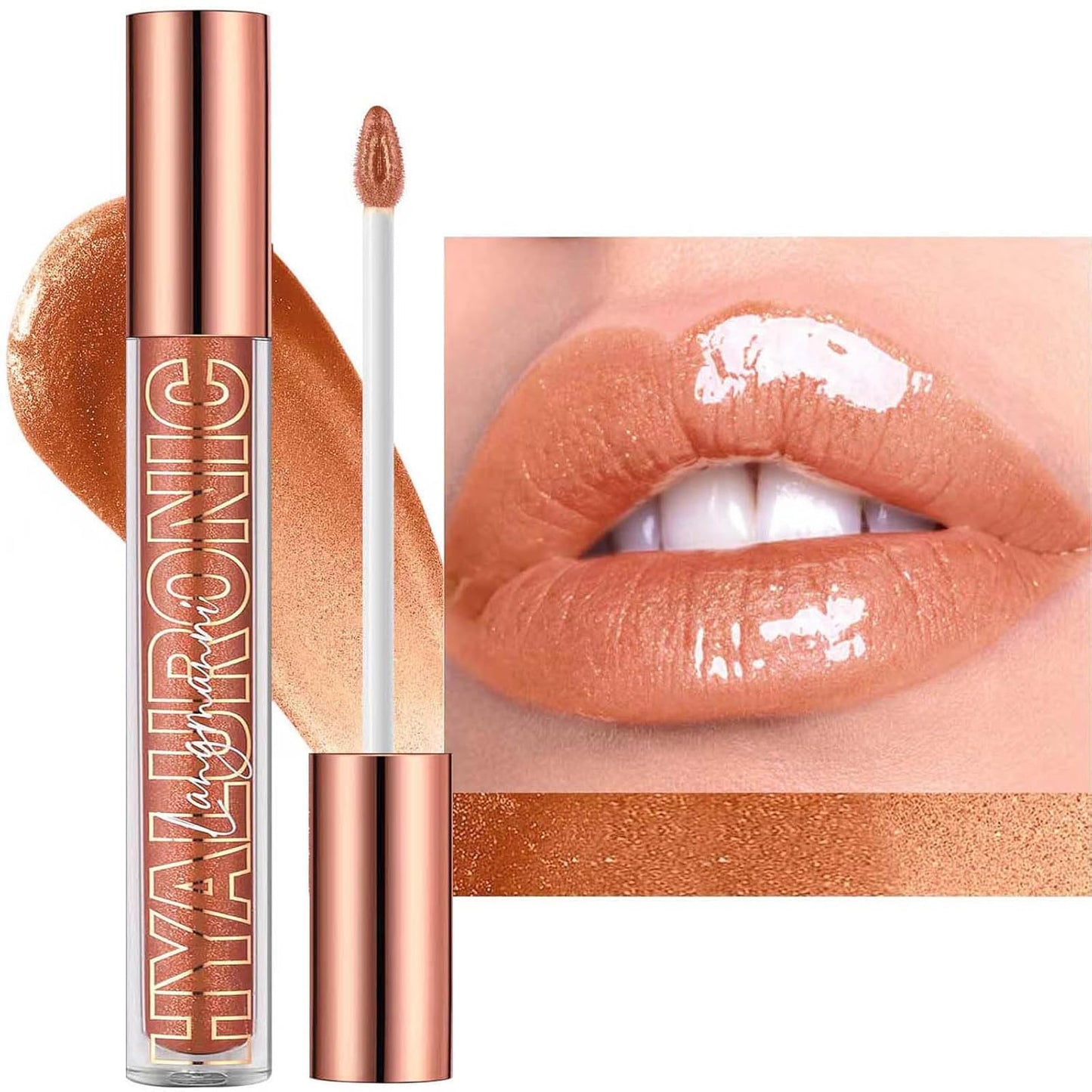 Nude Brown Plumping Glitter Lip Gloss - High Pigment, Long Lasting, Moisturizing Shine for Women & Girls (02#)