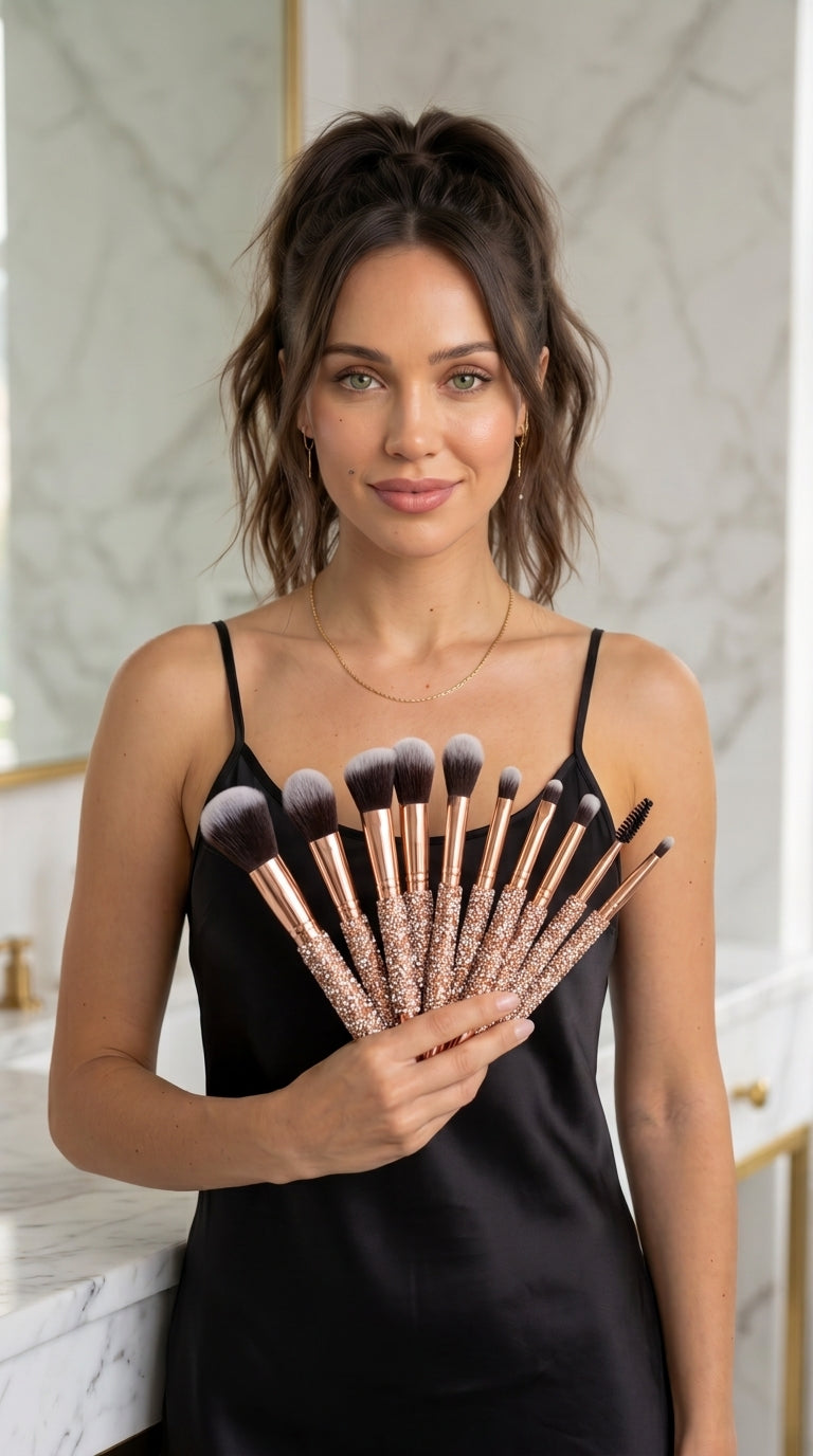 The Champagne Brush Edit: 10-Piece Jewel-Detailed Makeup Brush Set