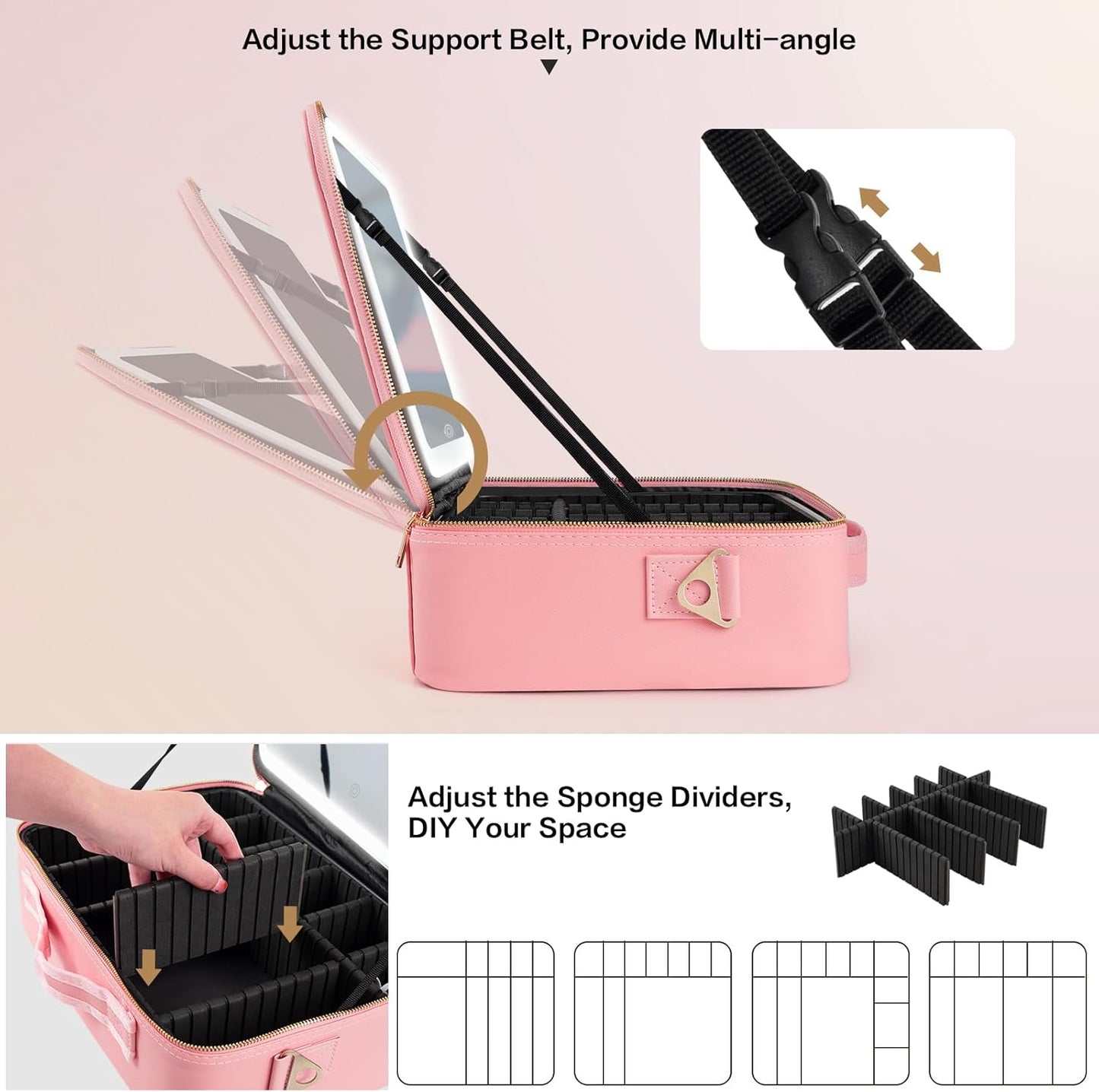 Elevate Your Makeup Game with the 15''X11'' Large Capacity Makeup Bag Featuring LED Mirror and Adjustable Lighting!