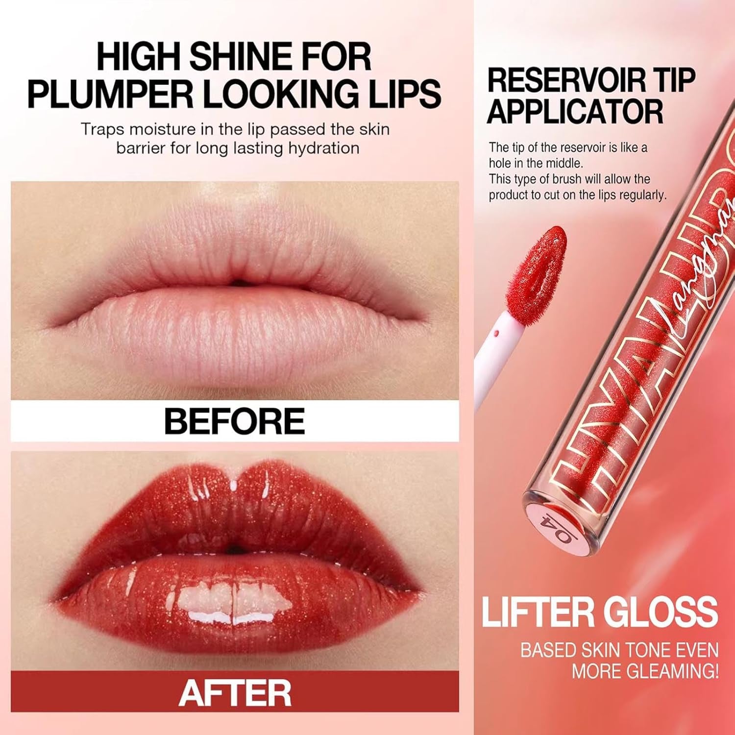 Nude Brown Plumping Glitter Lip Gloss - High Pigment, Long Lasting, Moisturizing Shine for Women & Girls (02#)
