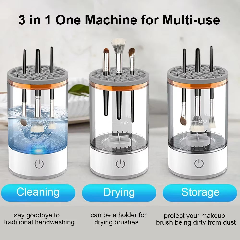 USB Electric Makeup Brush Cleaner – 3-in-1 Portable Washer, Dryer & Drying Rack for Quick, Effortless Brush Cleaning