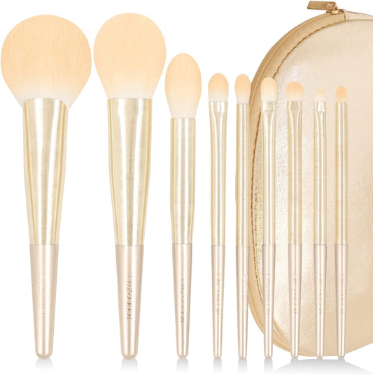 ENZO KEN Natural Hair Makeup Brush Set Professional, Fox Hair Makeup Brushes Set with Case, Gold Cosmetic Brushes Makeup Set, Natural Makeup Brushes, Natural Hair Make up Brushes Set Professional.