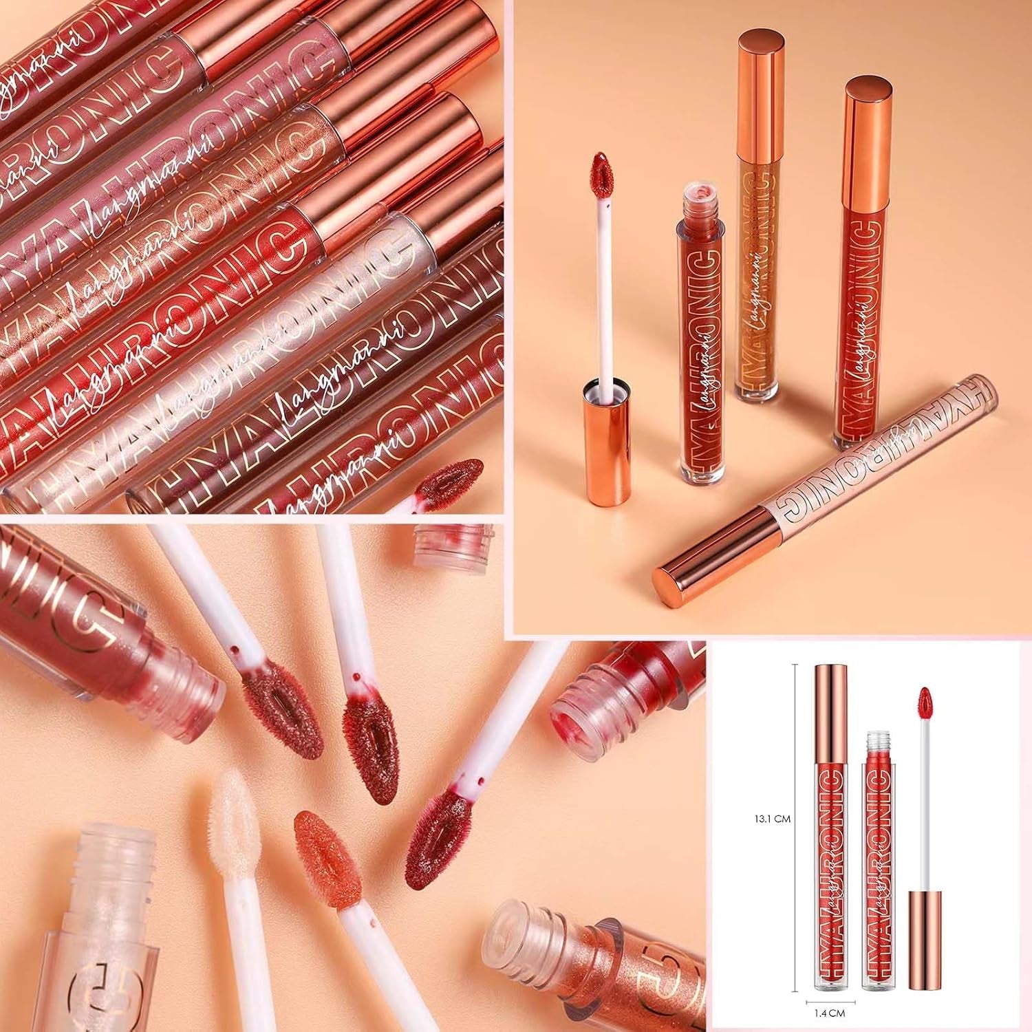 Nude Brown Plumping Glitter Lip Gloss - High Pigment, Long Lasting, Moisturizing Shine for Women & Girls (02#)