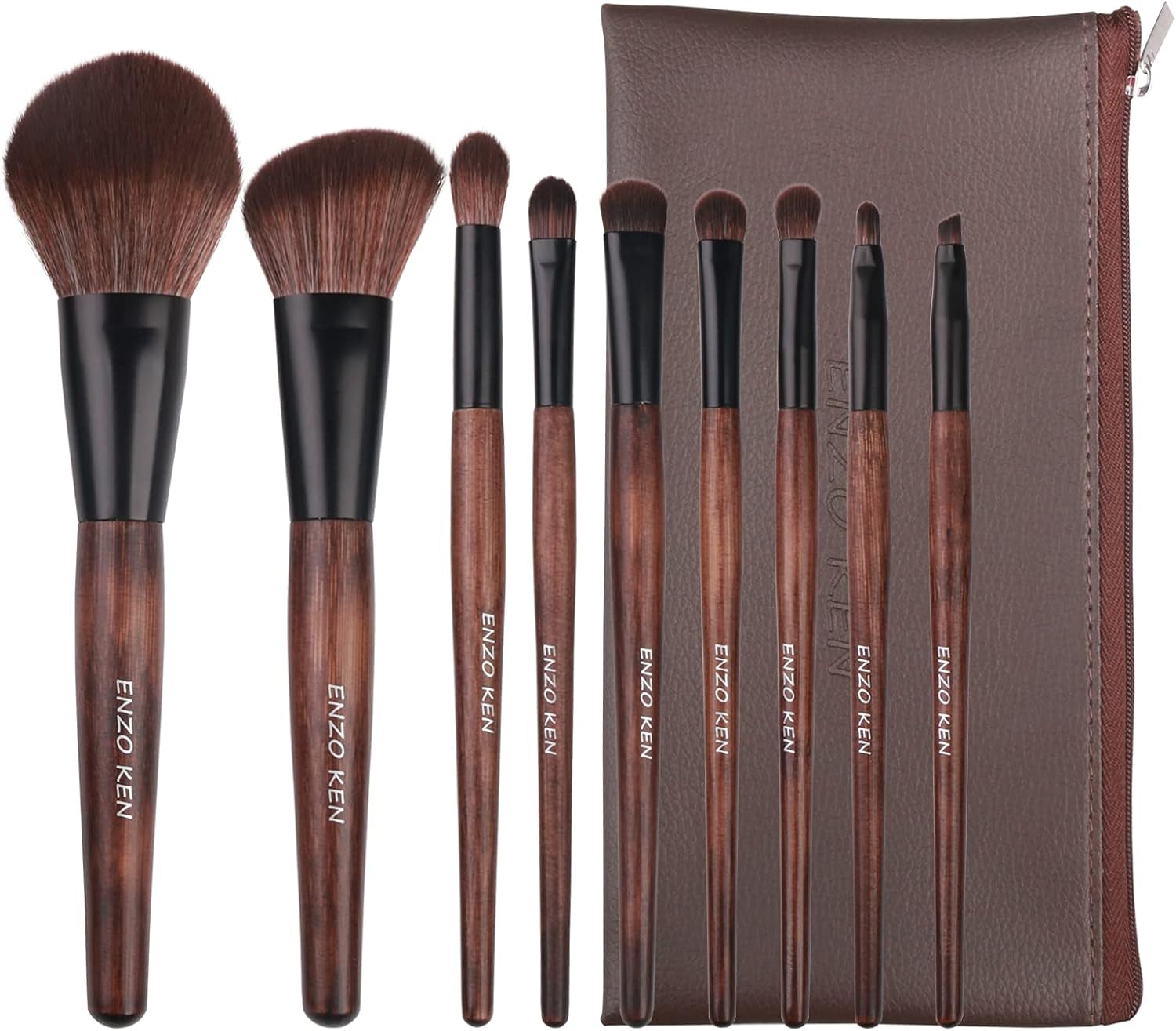 ENZO KEN Natural Hair Makeup Brush Set Professional, Fox Hair Makeup Brushes Set with Case, Gold Cosmetic Brushes Makeup Set, Natural Makeup Brushes, Natural Hair Make up Brushes Set Professional.