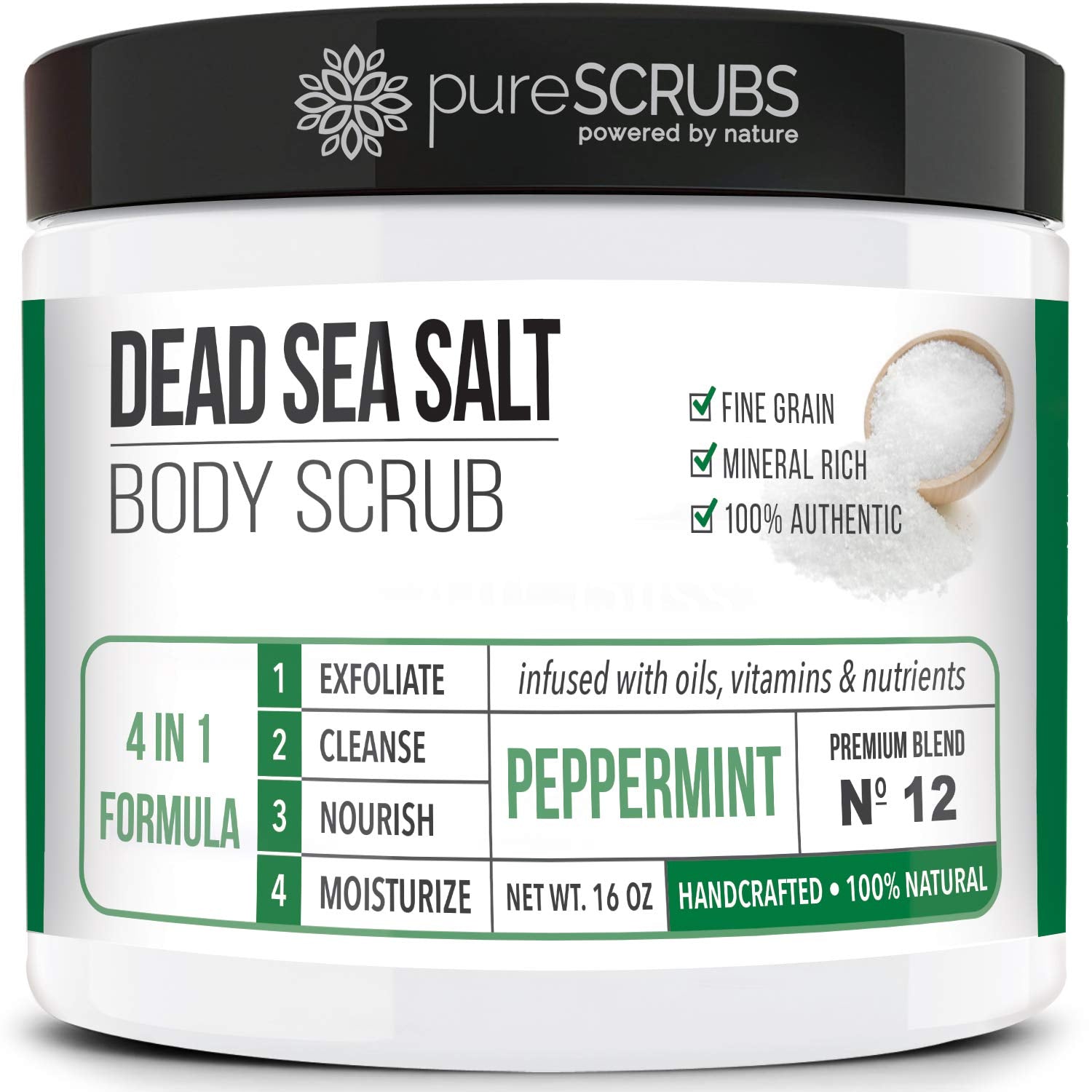 Purescrubs Premium Coconut Body Scrub Set - Large 16Oz Dead Sea Salt Body Scrub with Infused Essential Oils & Nutrients, Includes Wooden Spoon, Loofah & Oatmeal Exfoliating Bar Soap