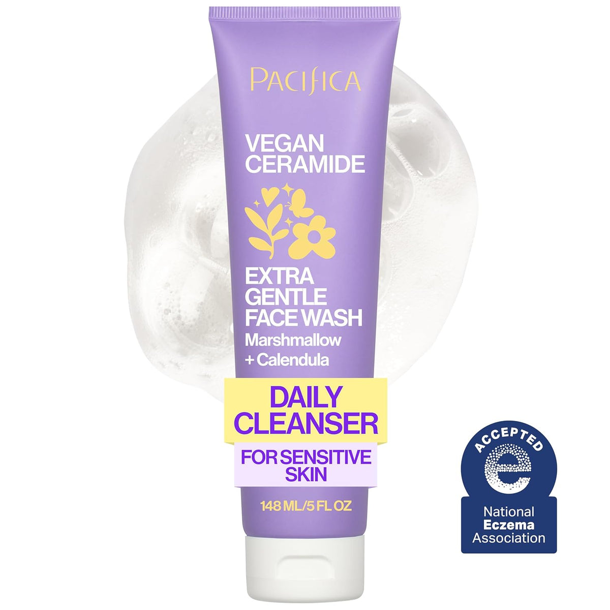Pacifica Face Wash for Sensitive Skin Facial Cleanser Vegan Ceramide Barrier Repair Extra Gentle for Daily Fragrance Free for Sensitive Skin, Clean Beauty, Vegan & Cruelty-Free Dermatologist Tested
