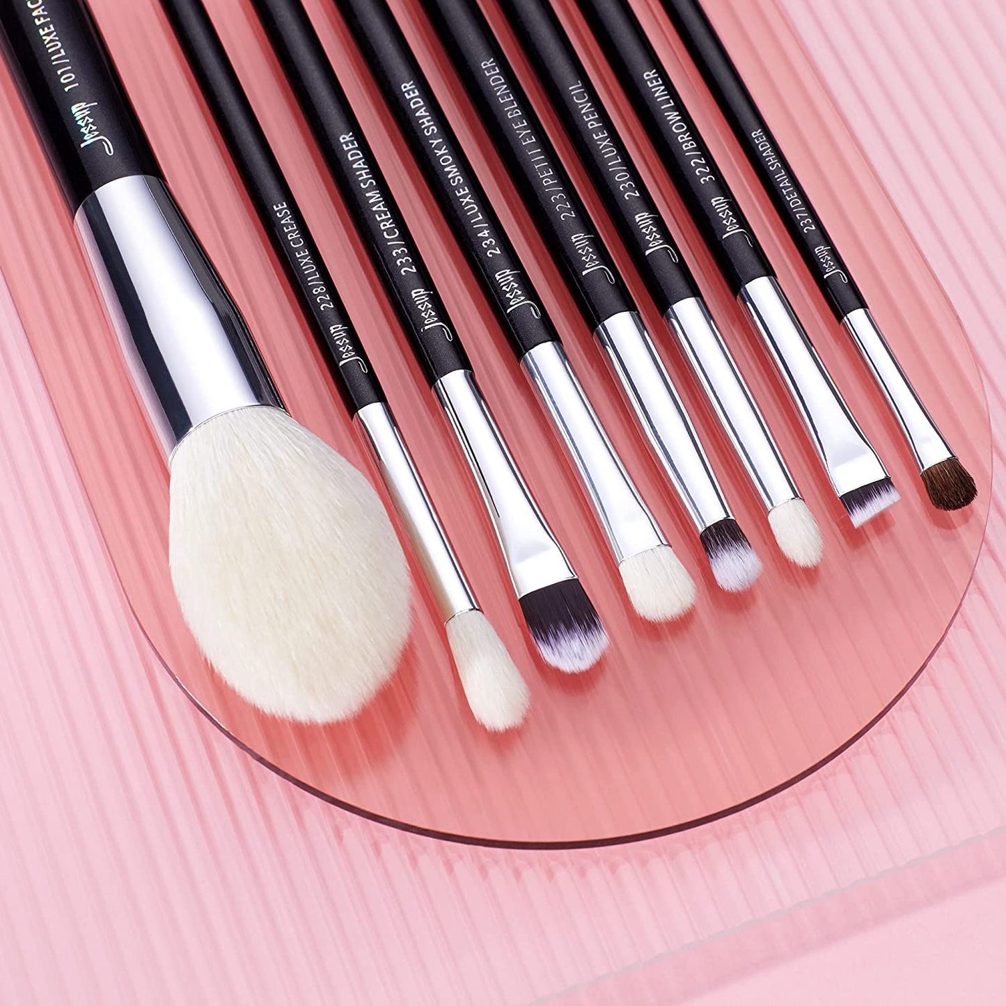Jessup 25Pcs Professional Makeup Brush Set Foundation Powder Concealer Eyeshadow Blending Blush Highlighter Natural-Synthetic Hair Brushes (Black/Silver),T175