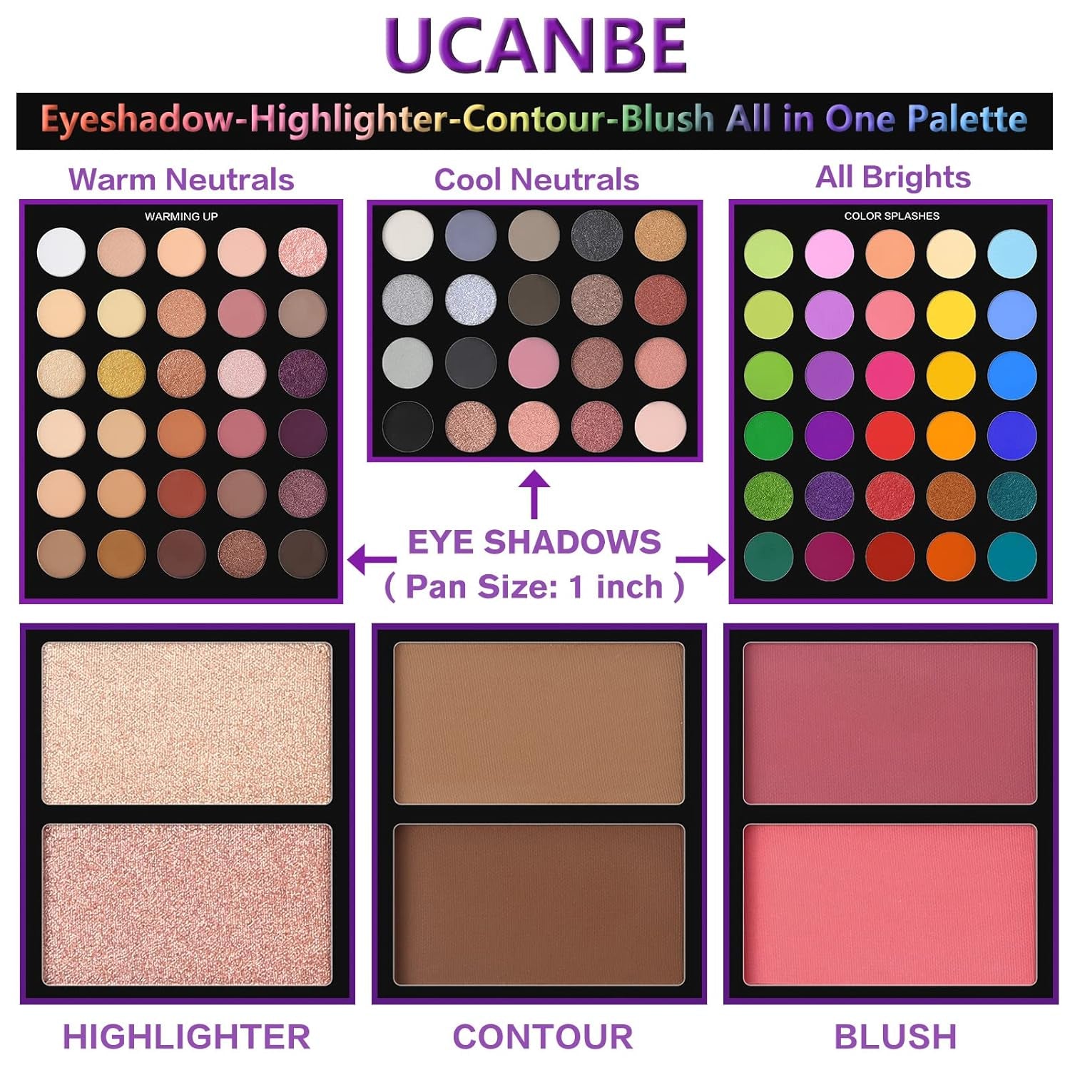 UCANBE 86-Color Eyeshadow Palette & 15-Piece Brush Set - Ultimate Makeup Kit for Stunning Looks, Perfect Valentine’s Day Gift!