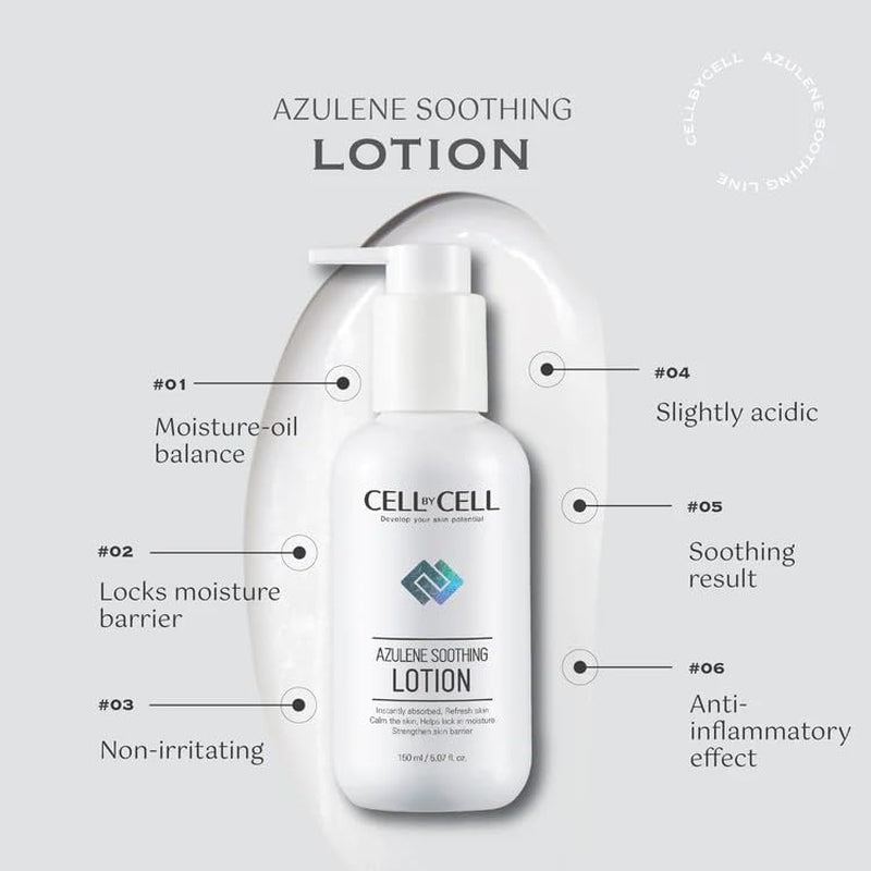 CELLBYCELL Azulene Soothing Lotion - Lightweight Formula for Restoring Skin's Natural Balance, Softness, and Smoothness - 150ml