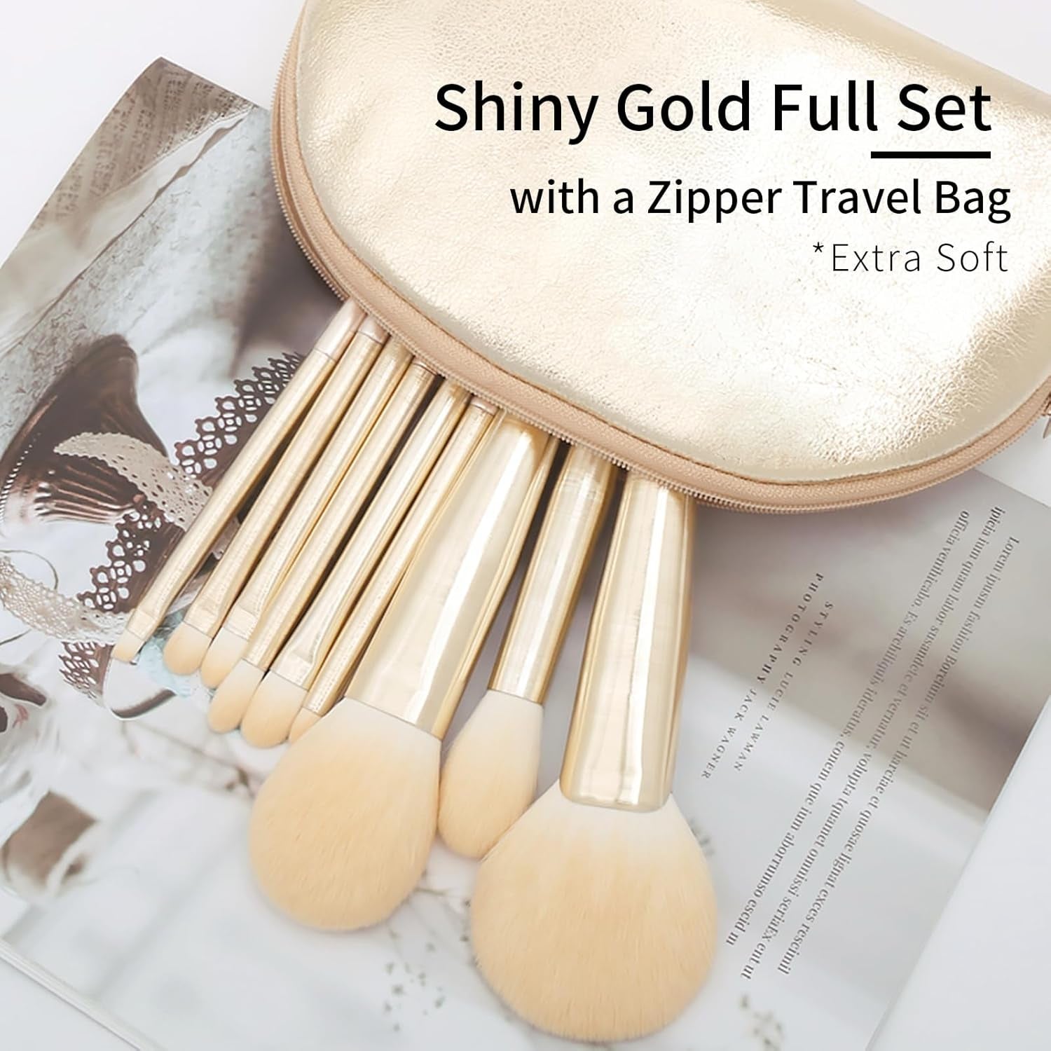 ENZO KEN Natural Hair Makeup Brush Set Professional, Fox Hair Makeup Brushes Set with Case, Gold Cosmetic Brushes Makeup Set, Natural Makeup Brushes, Natural Hair Make up Brushes Set Professional.