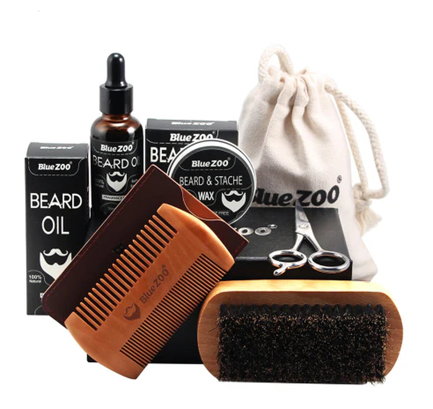 Dark Ocean Beard Kit Beard Balm Styling Wax Dual Comb Pouch Mini Shears 7-Piece Bundle