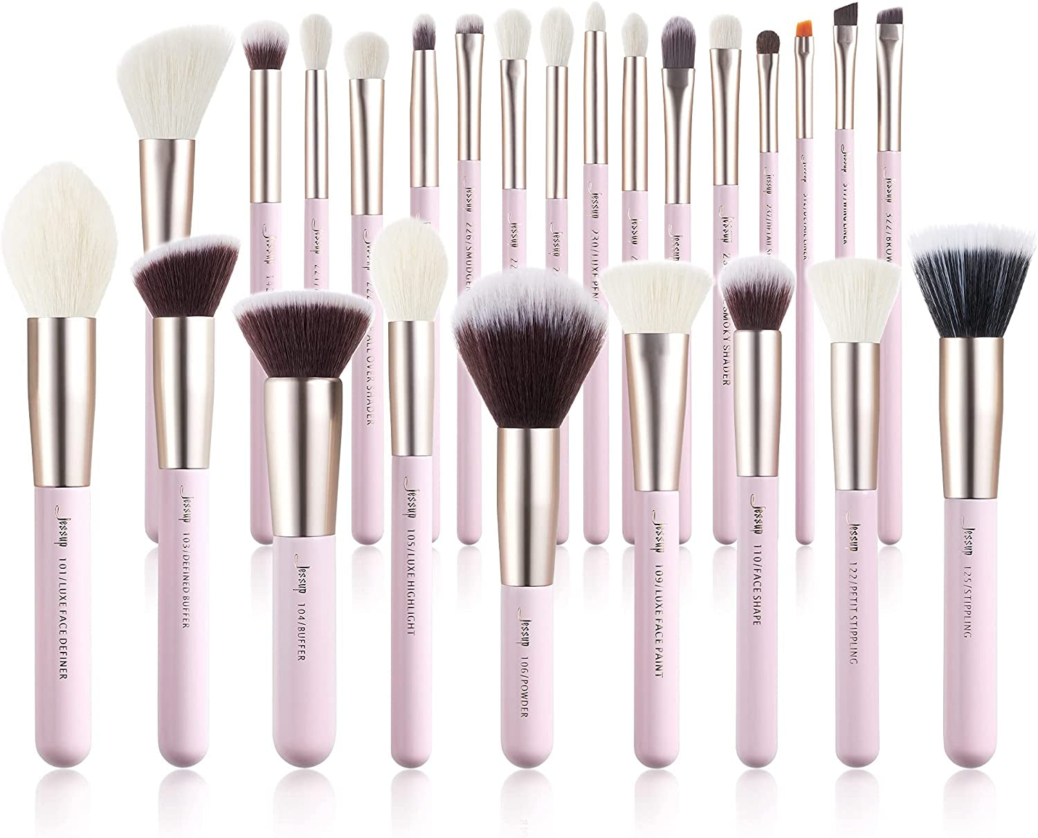 Jessup 25Pcs Professional Makeup Brush Set Foundation Powder Concealer Eyeshadow Blending Blush Highlighter Natural-Synthetic Hair Brushes (Black/Silver),T175