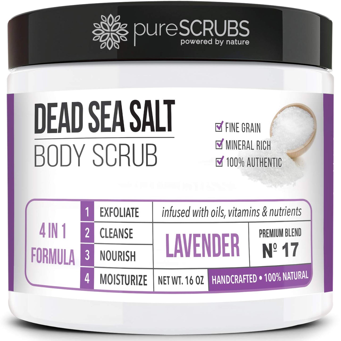 Purescrubs Premium Coconut Body Scrub Set - Large 16Oz Dead Sea Salt Body Scrub with Infused Essential Oils & Nutrients, Includes Wooden Spoon, Loofah & Oatmeal Exfoliating Bar Soap